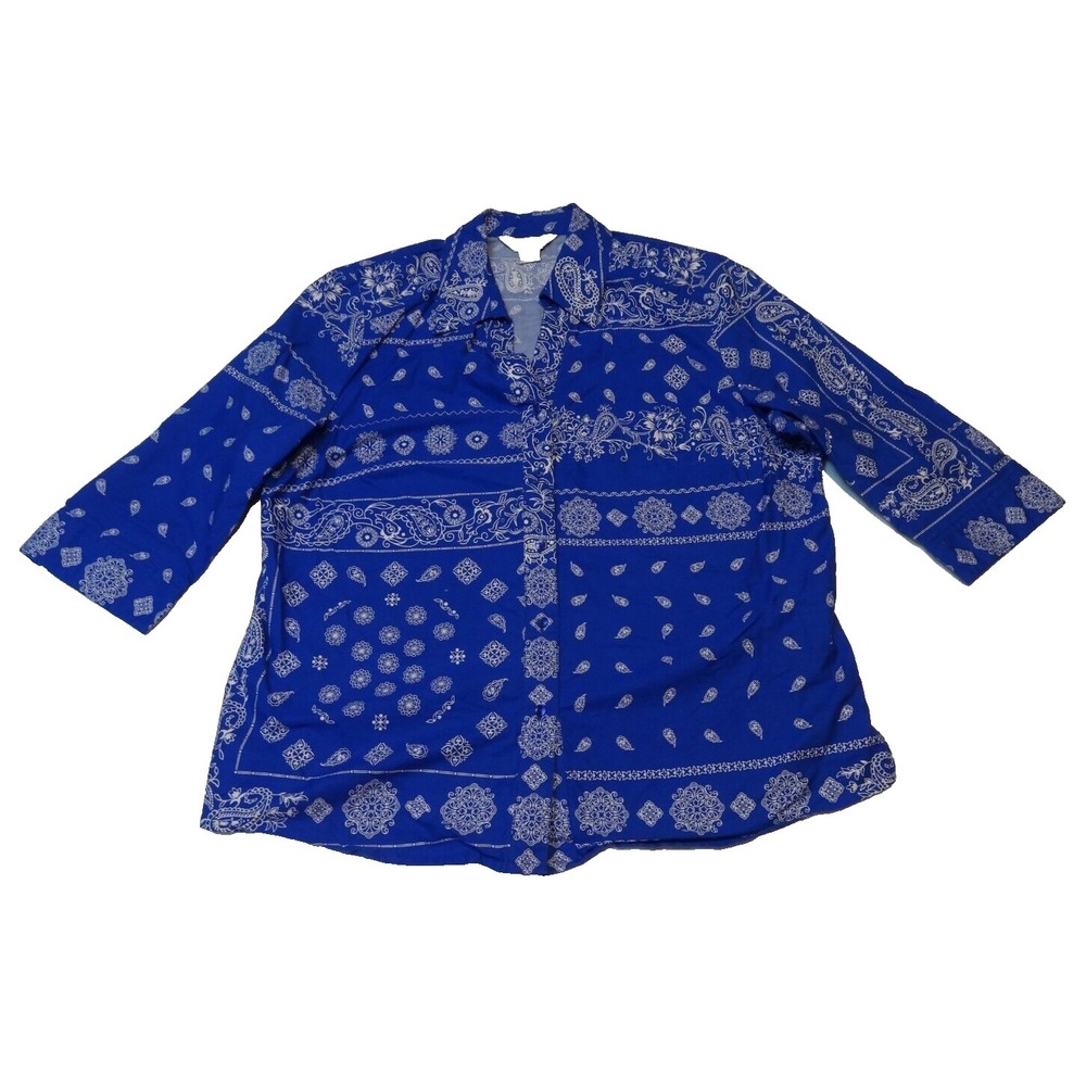 Women's Allison‎ Daley Blue Paisley 3/4 Sleeve Button Up Size 18